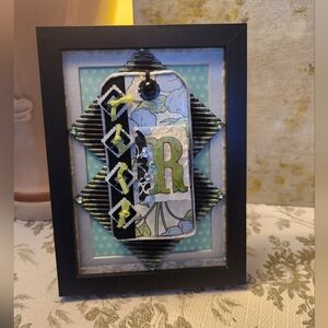 Handcrafted 3D Initials (Letter "R")Framed Design w/Gift Card-Wall/Top Decor 5x7